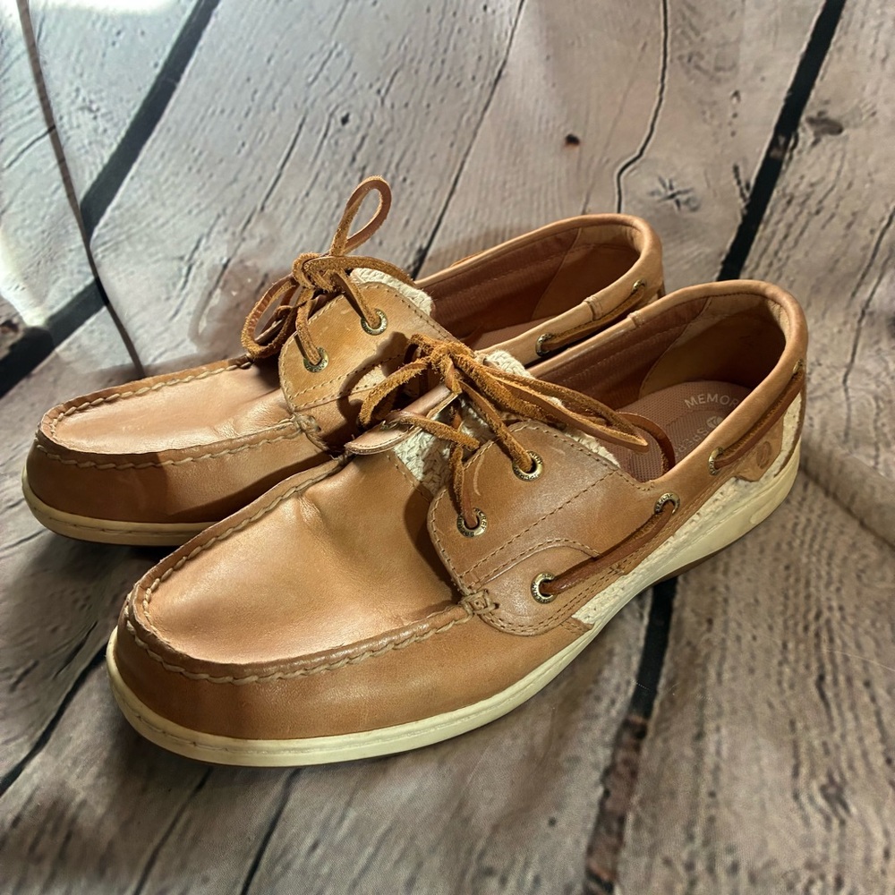 Sperry Bluefish 2-Eye Boat Loafer Slip On Leather Shoes Tan/Linen Oat Women’s 11